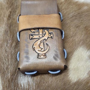 Leather Cigarette Case, Tooled Cross, Dark Drown and Tan, Hand Made