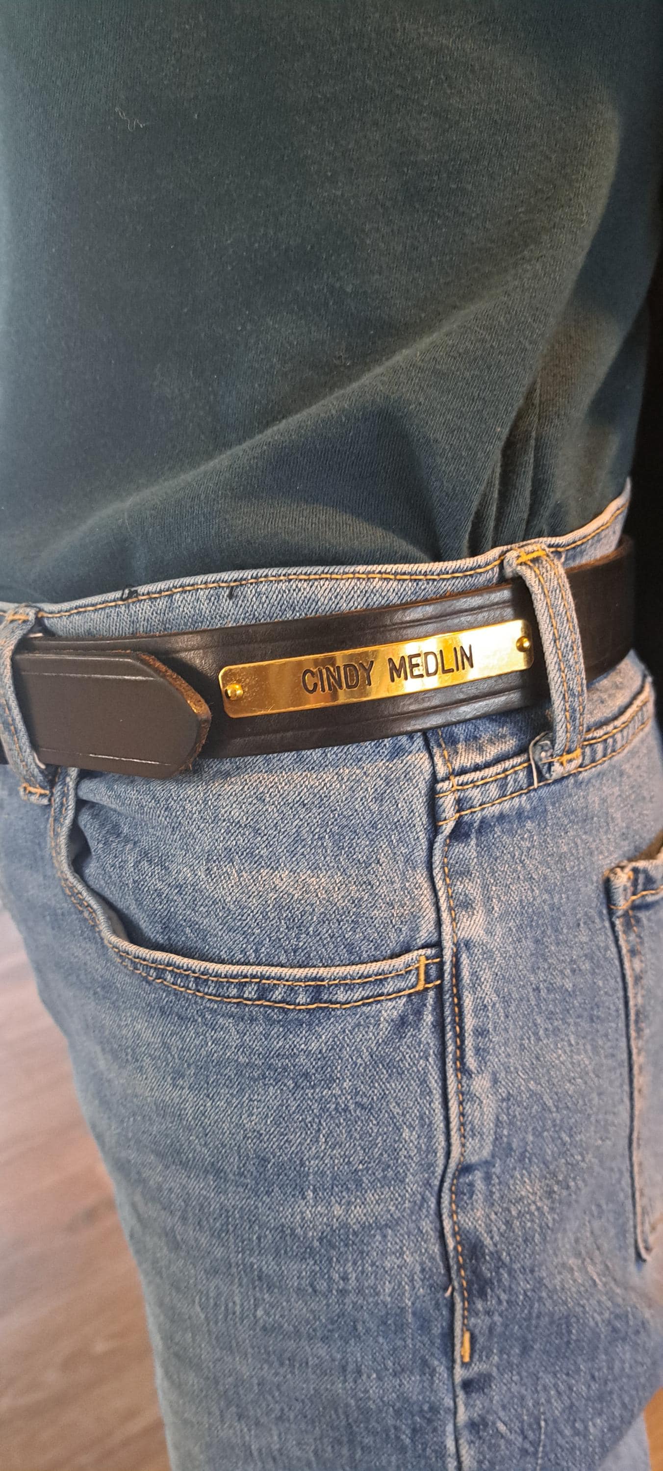 Black English Bridle Leather Horse Belt with Brass Plate Equestrian Rider's Belt Black