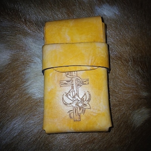 Leather Cigarette Case, Light Brown with Cross, Hand Made