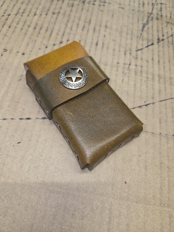 Handmade Tan Leather Cigarette Case Western Star Concho Cowboy Accessory Gift