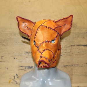 Hand Stitched Leather Pig Mask - Handmade Horror Mask, Cosplay, Halloween