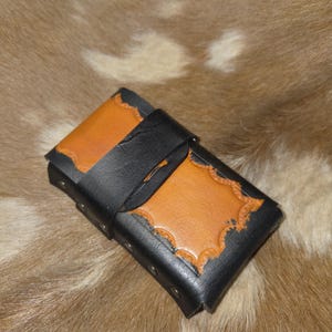 Leather Cigarette Case, Black and Tan , Hand Made