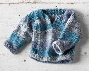 Hand Knit Baby Sweater (6-12 Mos): Blue, Gray, Purple