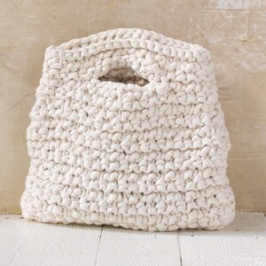 Hand Knit Ivory Cotton Tote. One of a kind piece; great for all occasions and fashion styles. Nice tapered shape with comfortable handle