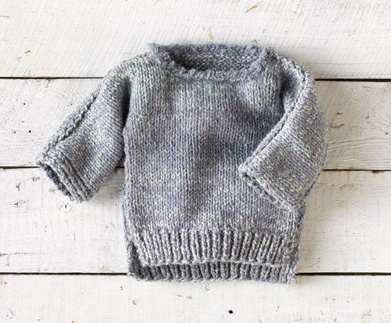 One of a Kind Hand Knit Baby Sweater Size 6 12 Months. Beautiful Shades of Blue With Soft Fur Trim Around Boat Neck Collar. Etsy Canada