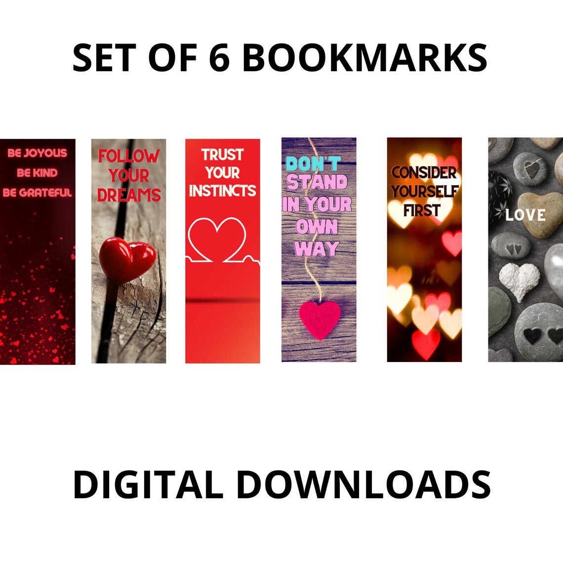 Set of 6 Bookmarks, Digital Bookmarks to Download Etsy
