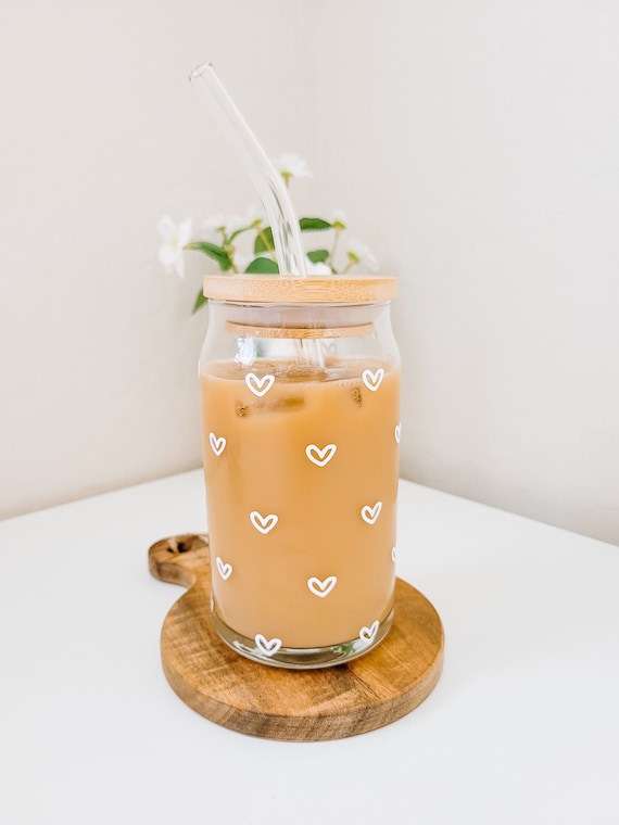 Mini Hearts Iced Coffee Cup, Beer Glass Can, Glass Coffee Cup, Soda Glass  Can, Glass Can, Iced Coffee Glass, Aesthetic Glass Beer Can