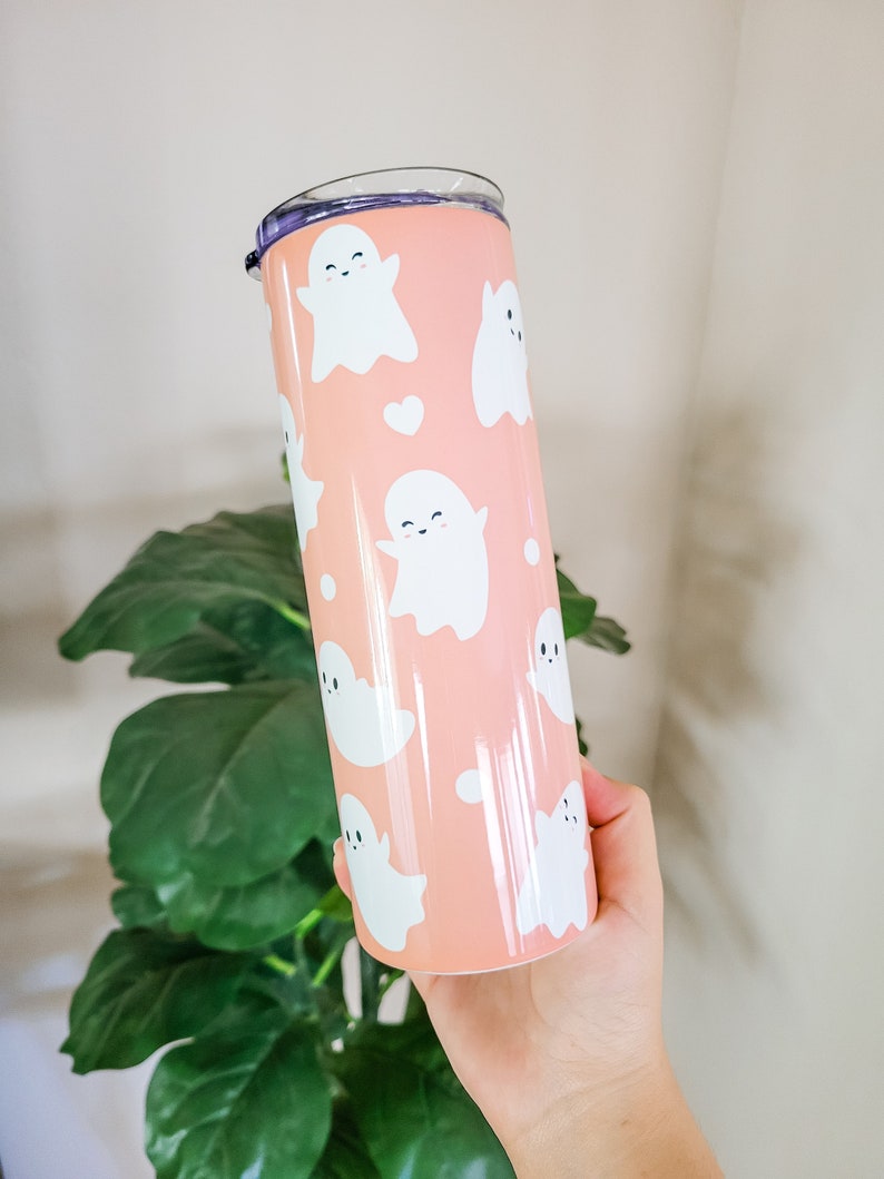 Pink Pastel Ghost Halloween Tumbler Skinny 20 Oz Cup Etsy