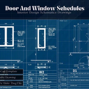 Puede incluir: Planos arquitectónicos detallados para planos de puertas y ventanas, que muestran esquemas de diseño de interiores. La imagen presenta vistas en alzado y en planta, junto con especificaciones para diferentes tipos de puertas y ventanas, con medidas en milímetros.