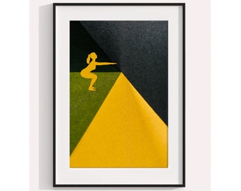 Chair Pose Yoga Print, Retro Cityscape, Fitness Gift (Digital Download)