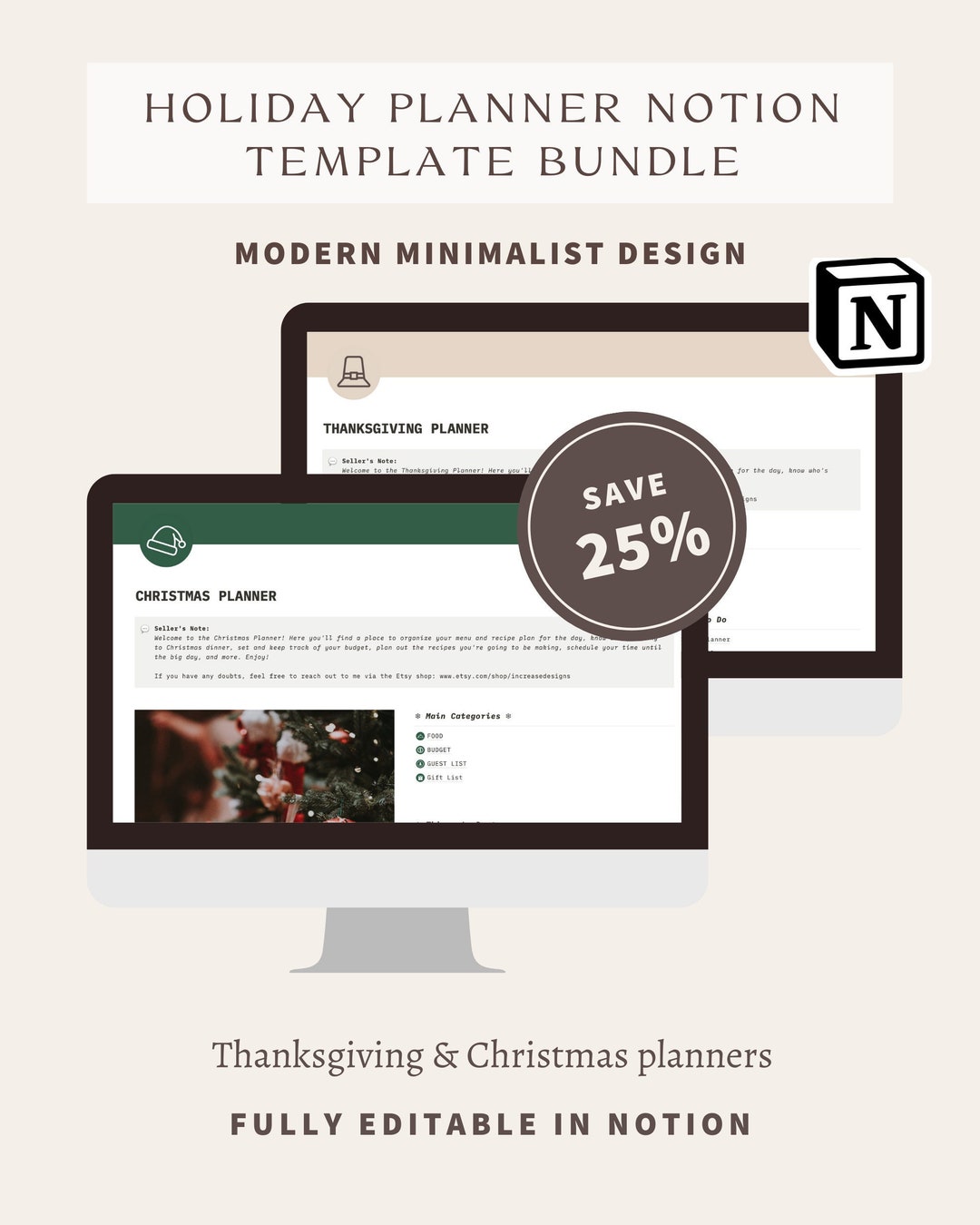 Holiday Planner Notion Template Bundle Thanksgiving Planner Christmas