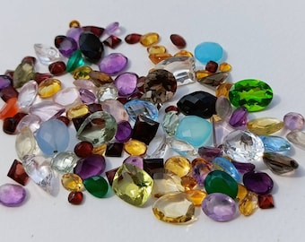 Semi precious faceted gemstone mix stone shape and size lot , multi stone lot , mix gemstone lot for jewelry making