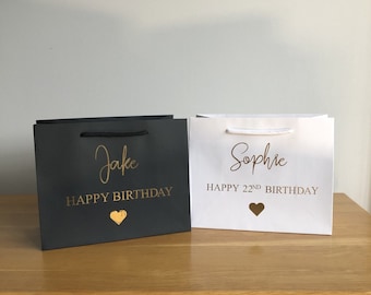 Bolsa de regalo de cumpleaños personalizada, bolsa de regalo de cumpleaños, bolsa de regalo personalizada, bolsa de regalo personalizada, bolsa de regalo personalizada con nombre/edad dorada