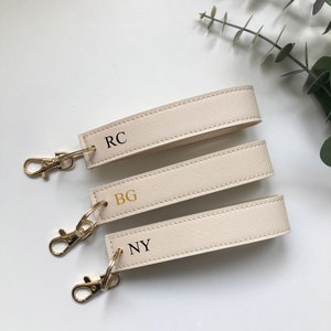 Personalised Wristlet Keyring, monogrammed strap key ring, initials gift, personalised gift, loop car keychain, Cream keyring
