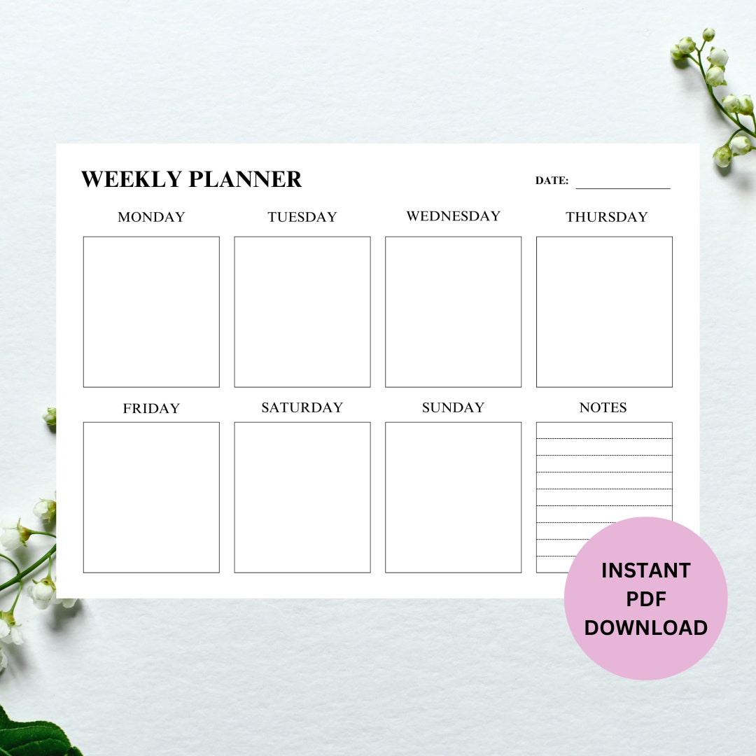 Weekly Planner Printable, Minimalist Weekly Schedule, Week at a Glance ...