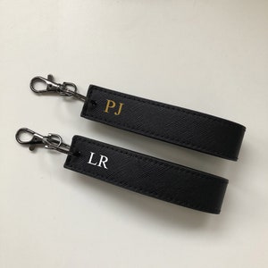 Personalised Wristlet Keyring, monogrammed strap key ring, initials gift, personalised gift, loop car keychain, Black keyring