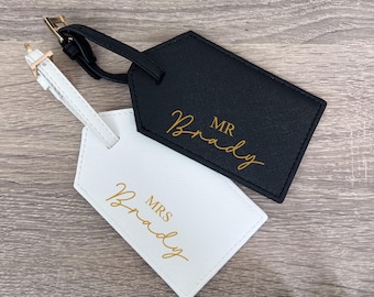 Juego de etiquetas para equipaje de Sr. y Sra.; Regalo de boda personalizado, etiquetas para equipaje de luna de miel