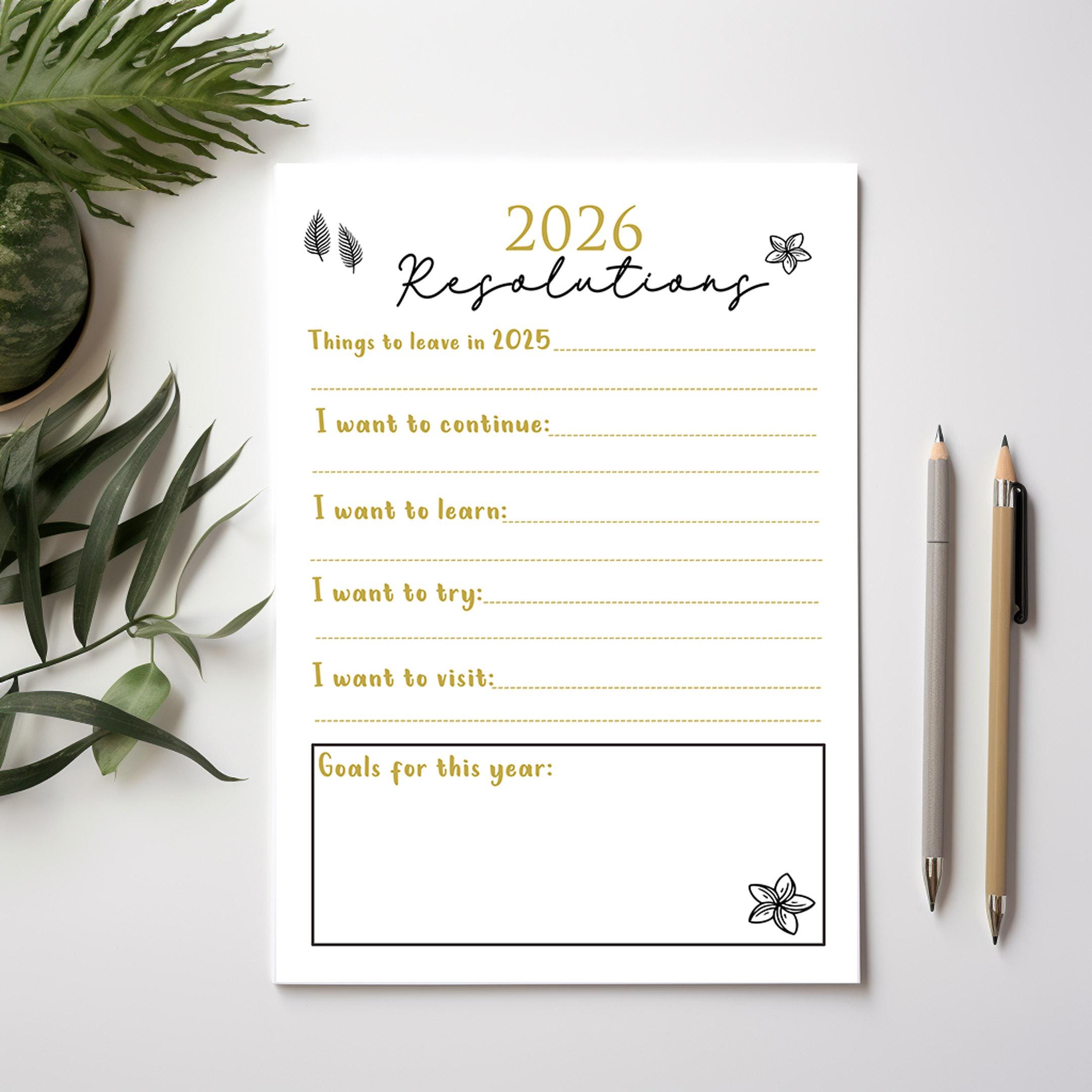 2026 New Year Resolutions List: Printable Goal Sheet (PDF) - Etsy