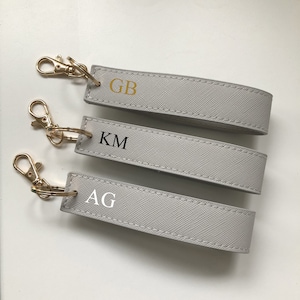 Personalised Wristlet Keyring, monogrammed strap key ring, initials gift, personalised gift, loop car keychain, Grey keyring