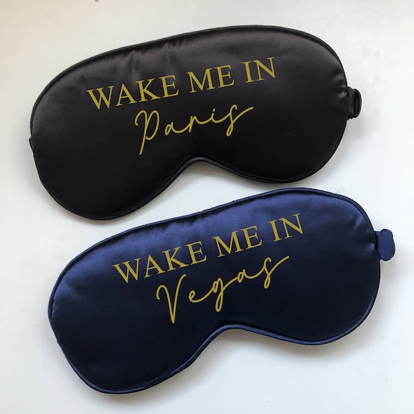 Personalised eye mask, travel sleepmask, Wake me up in, Sleep eyemask, personalised travel sleep eye mask, holiday travel eyemask gift