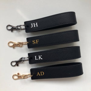 Personalised Wristlet Keyring, monogrammed strap key ring, initials gift, personalised gift, loop car keychain, faux saffiano leather