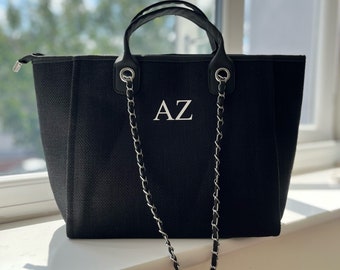 Personalised Tote bag; Initial custom bag, Black custom tote bag, Personalise school bag