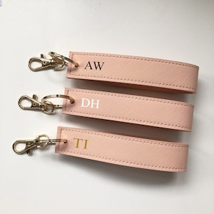 Personalised Wristlet Keyring, monogrammed strap key ring, initials gift, personalised gift, loop car keychain, Pink keyring