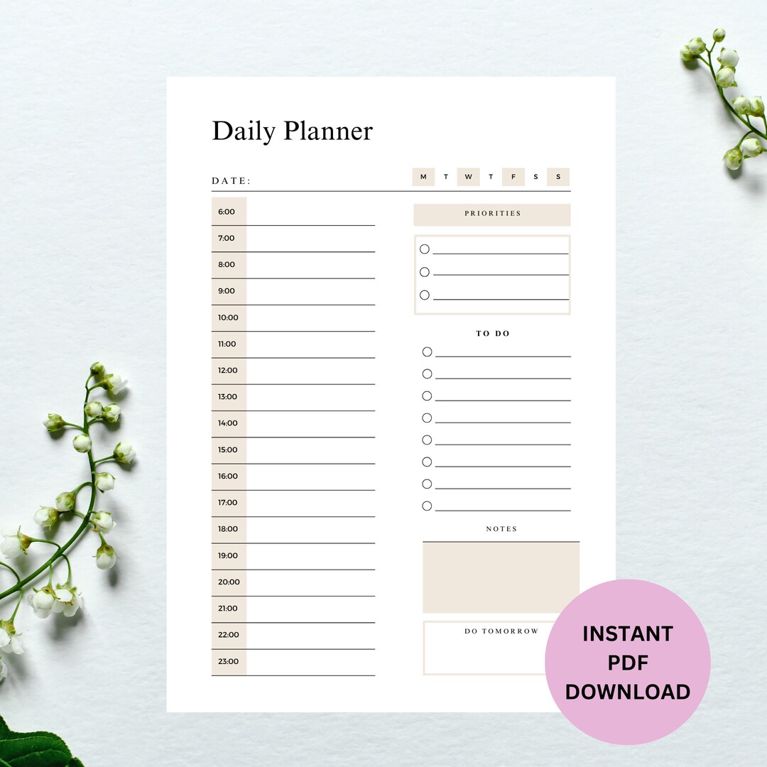 Daily Planner Printable, Hourly Planner, Time Plan, Time Blocking ...