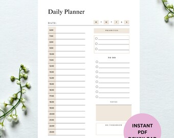 Hourly Daily Planner Printable: Time Blocking, To-Do List (A4 PDF Download)
