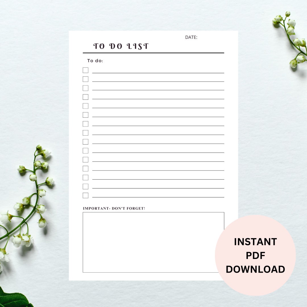 Einfache To Do Liste zum Ausdrucken: A4 PDF Aufgabenplaner (Digitaler