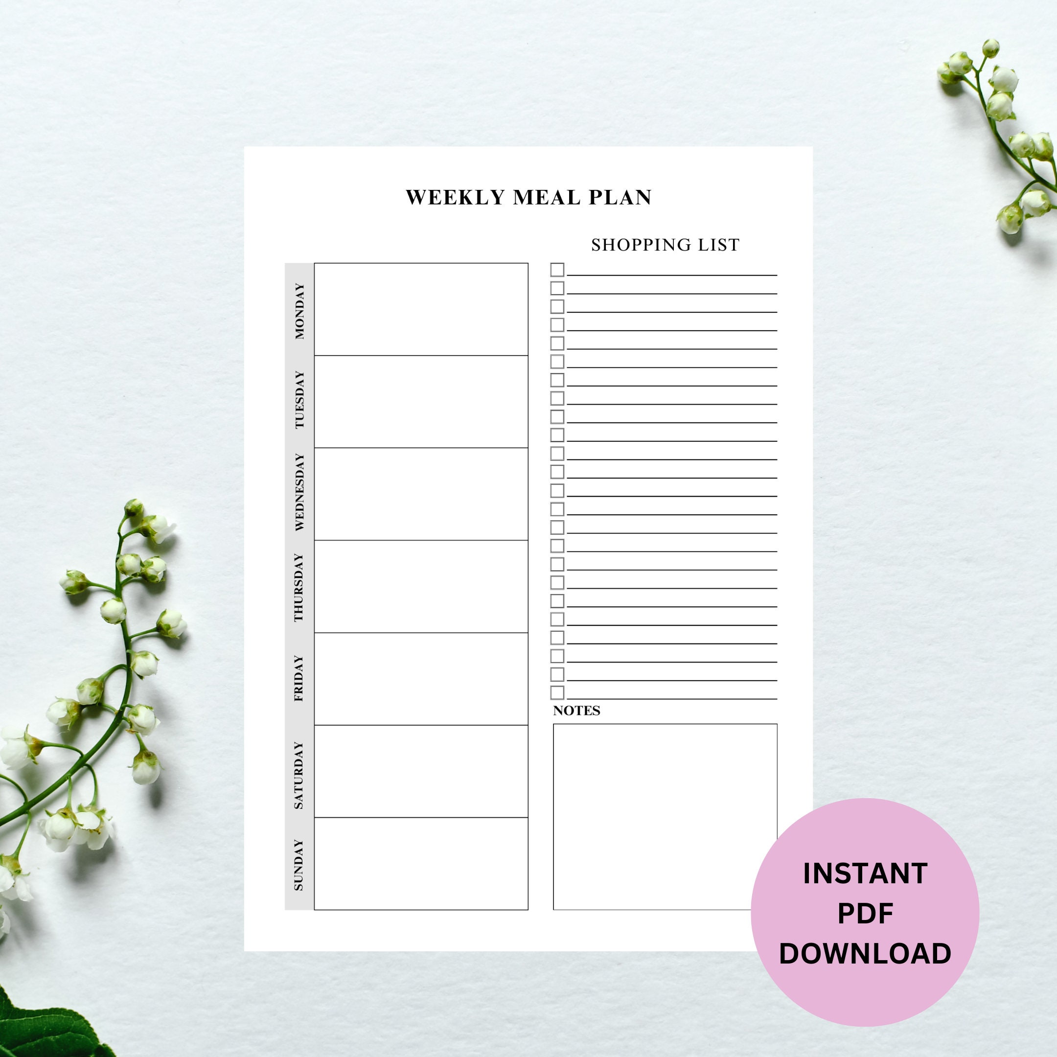Weekly Meal Planner Printable: A4 Shopping List Template (PDF Download ...