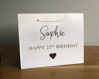 Personalised birthday gift bag,  birthday gift bag, custom gift bag, personalised gift bag, personalise name/ age gift bag gold