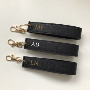Personalised Wristlet Keyring, monogrammed strap key ring, initials gift, personalised gift, loop car keychain, Black keyring