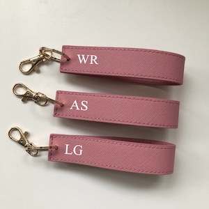 Personalised Wristlet Keyring, monogrammed strap key ring, initials gift, personalised gift, loop car keychain, faux saffiano leather