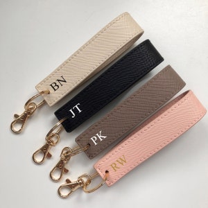 Personalised Wristlet Keyring, monogrammed strap key ring, initials gift, personalised gift, loop car keychain, faux saffiano leather