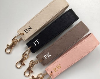 Personalised Wristlet Keyring, monogrammed strap key ring, initials gift, personalised gift, loop car keychain, faux saffiano leather