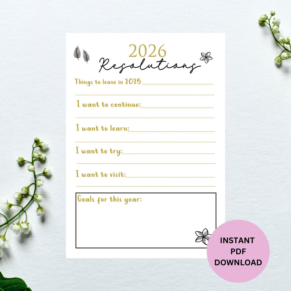 2026 New Year Resolutions List: Printable Goal Sheet (PDF) - Etsy
