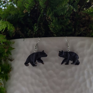 Black Bear Earrings | Hypoallergenic | Drop Earrings | Clip On Earrings