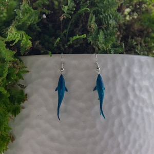 Blue Shark Earrings | Hypoallergenic | Drop Earrings | Clip On Earrings