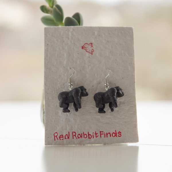 Mini Gorilla Drop Earrings: Hypoallergenic Clip-On Option