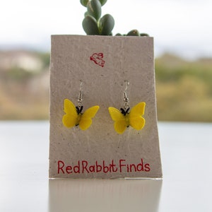 Yellow Butterfly Earrings | Hypoallergenic | Drop Earrings | Clip On Earrings