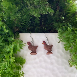 Brown Chicken Earrings | Hypoallergenic | Drop Earrings | Clip On Earrings