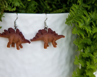 Stegosaurus Earrings | Dinosaur Earrings | Hypoallergenic | Drop Earrings | Clip On Earrings