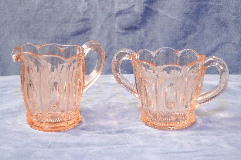 Pink Depression Glass Sugar and Creamer Set W/ Scalloped Rim Etsy