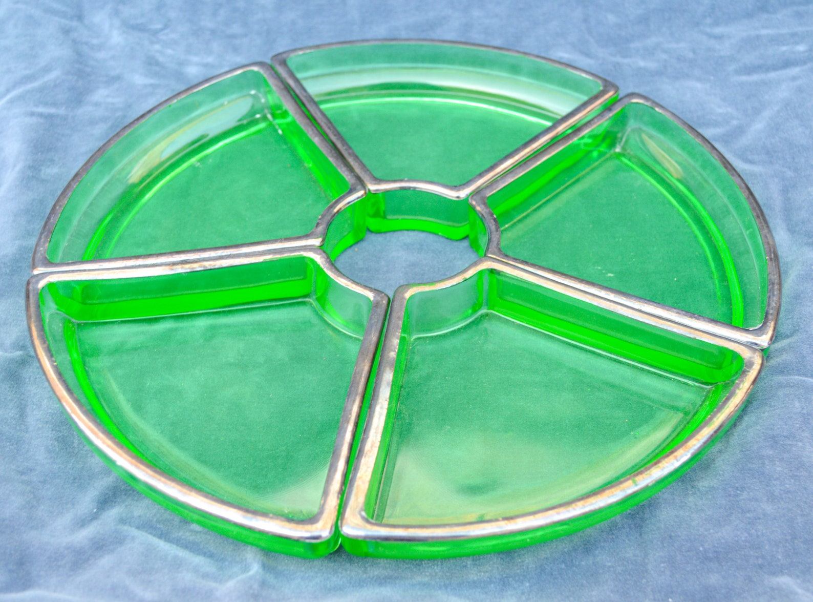 Green Depression Glass Serving Trays W/ Gold Trim Etsy