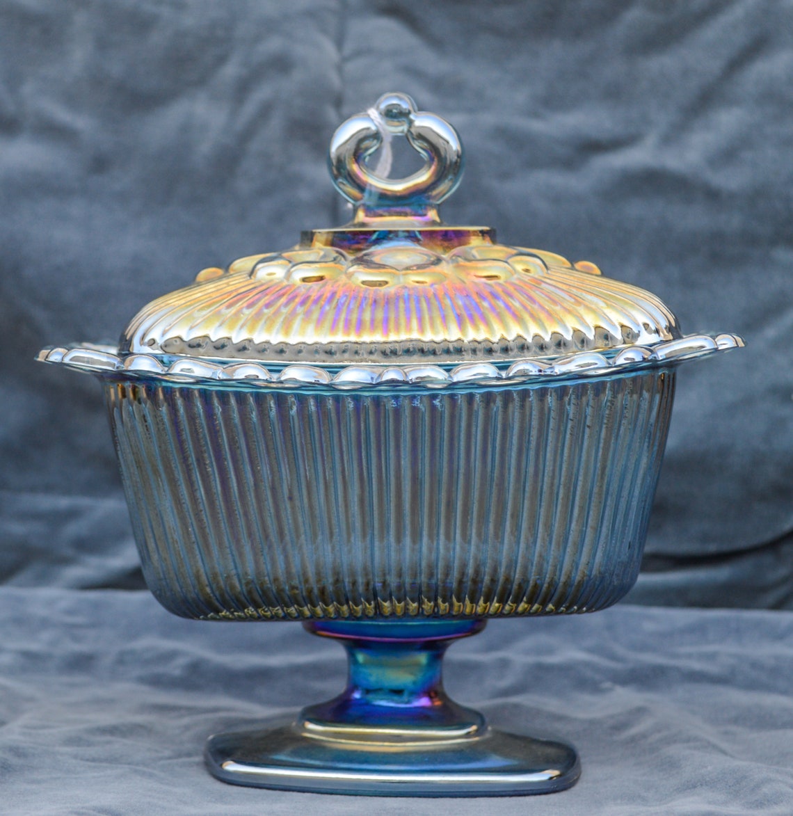 Indiana Glass Co. Blue Carnival Glass Candy Dish Etsy