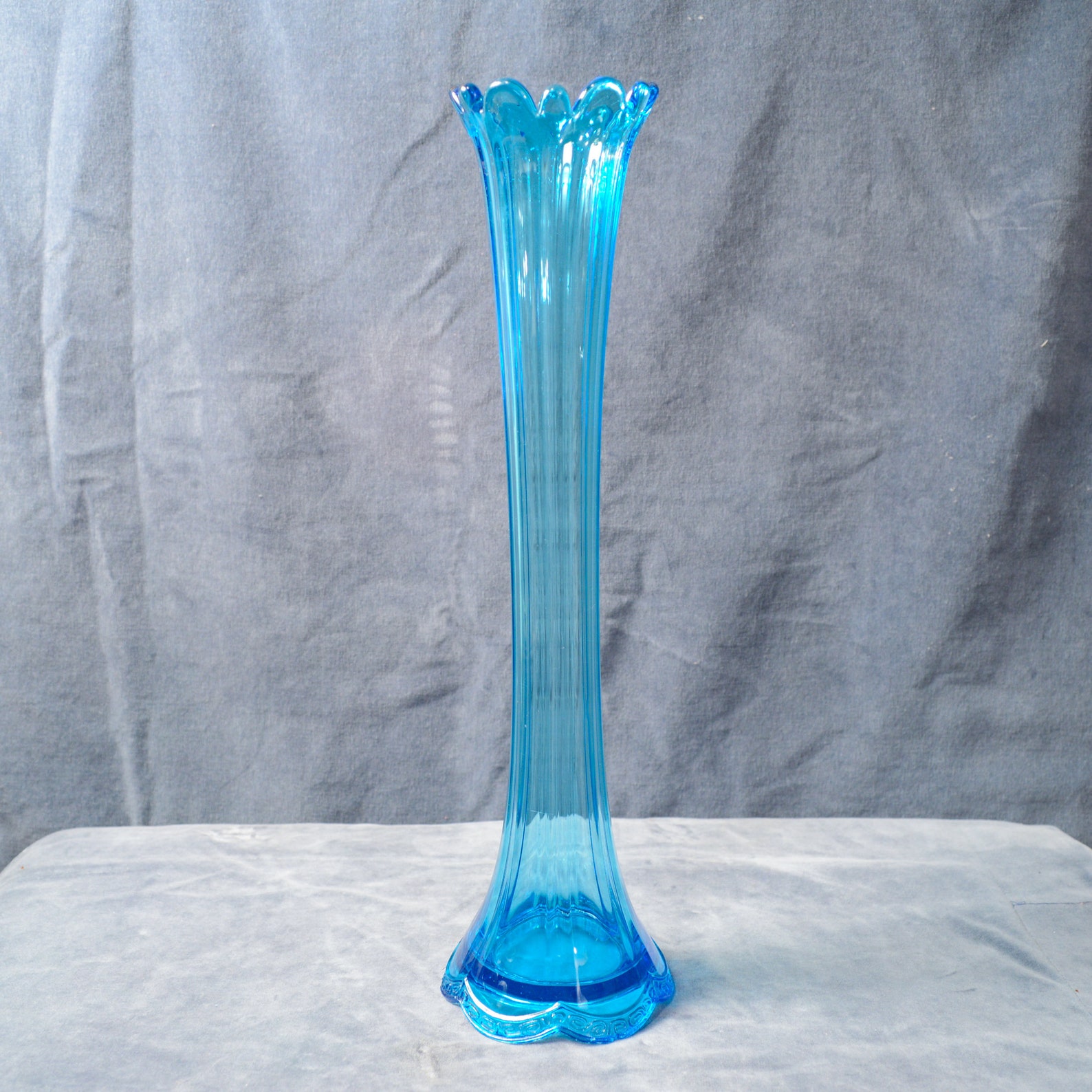 Light Blue Ribbed Depression Glass Vase W/ Scalloped Rim Etsy