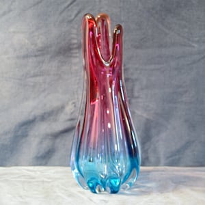 Pink and Blue Art Glass Vase in Murano Style