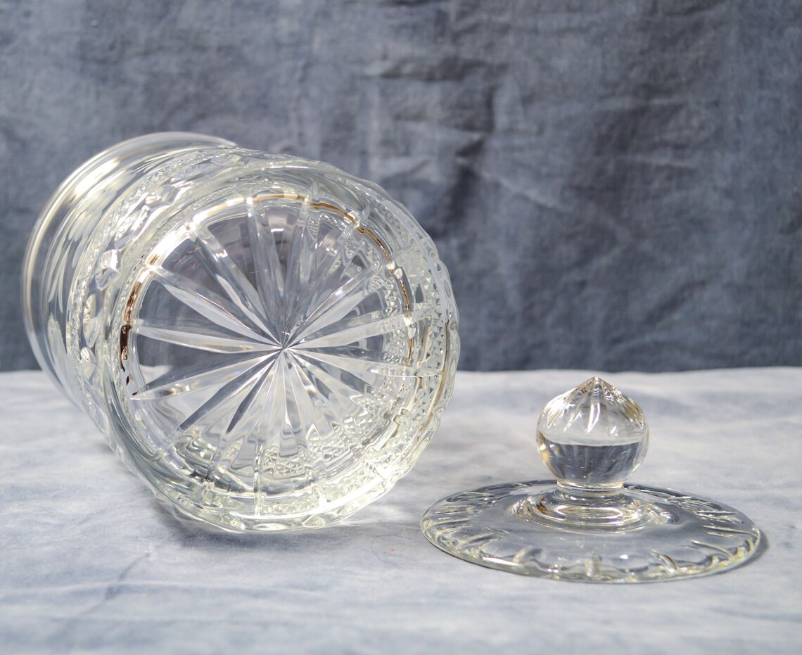 Cut Crystal Biscuit Jar w/ Lid and Grape Etching Etsy