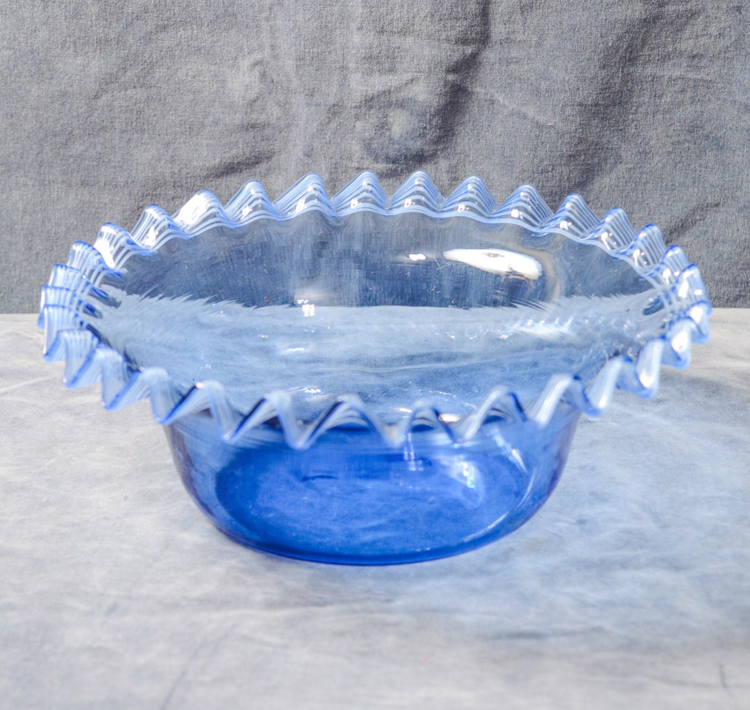Victorian Hand-blown, Light Blue Glass Bowl W/ Ruffled Rim - Etsy